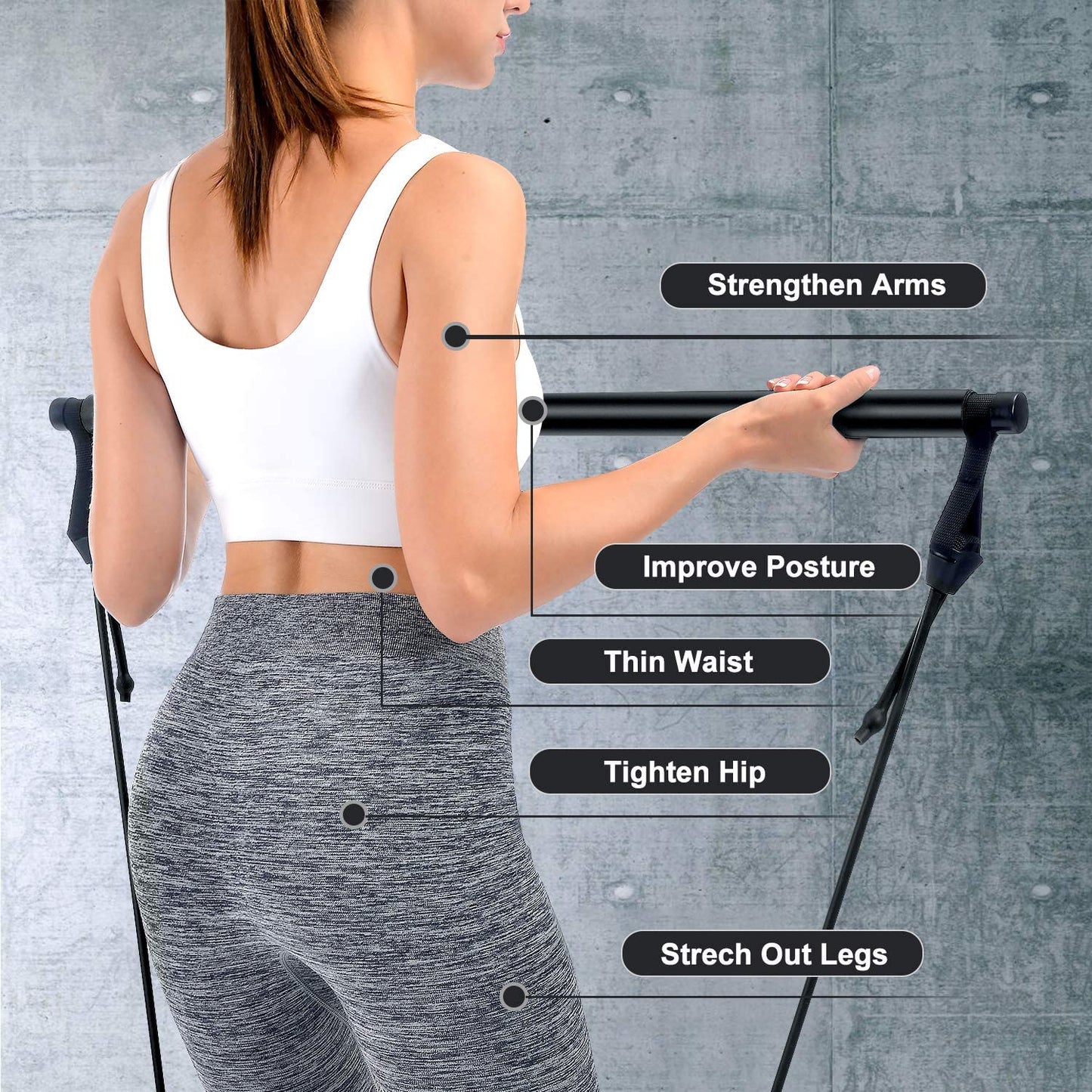 Pilates Bar, Portable Pilates Bar Kit with Adjustable Resistance Band for Different Height, Home Gym Exercise Stick Yoga Bar with Foot Loop for Hipsline, Stretching, Muscle Toning